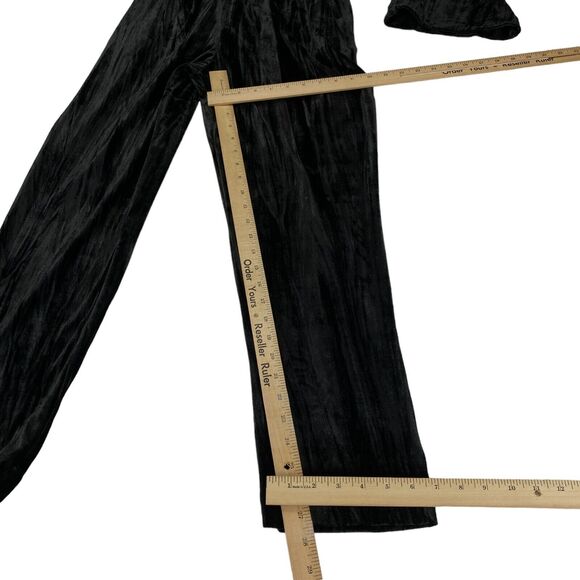 A New Day Jumpsuit Womens Small Black Velvet Empire Waist V Neck Straight Leg - Picture 3 of 16